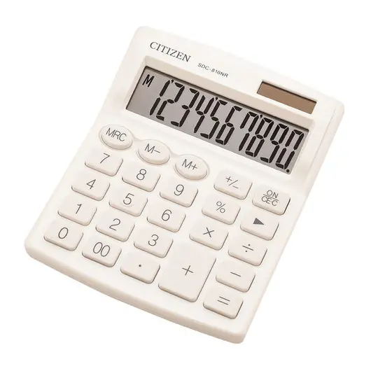 Калькулятор настольный CITIZEN SDC-810NRWHE, КОМПАКТНЫЙ (124х102мм), 10 разр., дв. питание, БЕЛЫЙ, фото 1