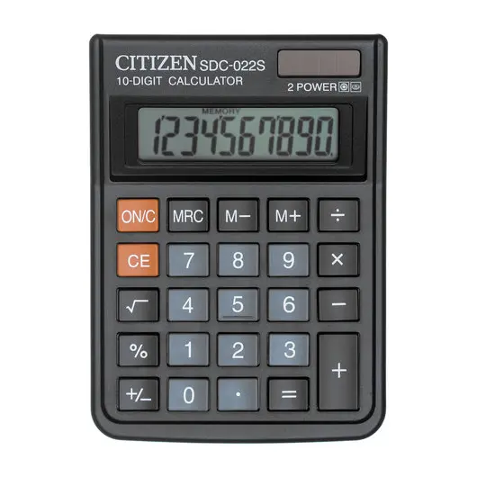 Калькулятор настольный CITIZEN SDC-022S, КОМПАКТНЫЙ (120х87 мм), 10 разрядов, двойное питание, фото 2