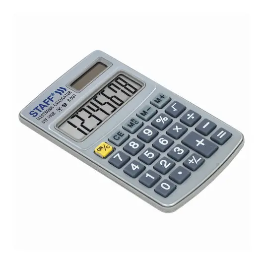 Калькулятор карманный металлический STAFF STF-1008 (103х62 мм), 8 разрядов, двойное питание, 250115, фото 3