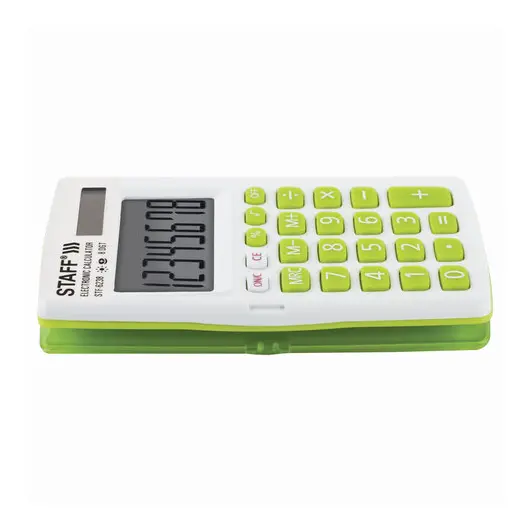 Калькулятор карманный STAFF STF-6238 (104х63 мм), 8 разядов, двойное питание, БЕЛЫЙ С ЗЕЛЁНЫМИ КНОПКАМИ, блистер, 250283, фото 5