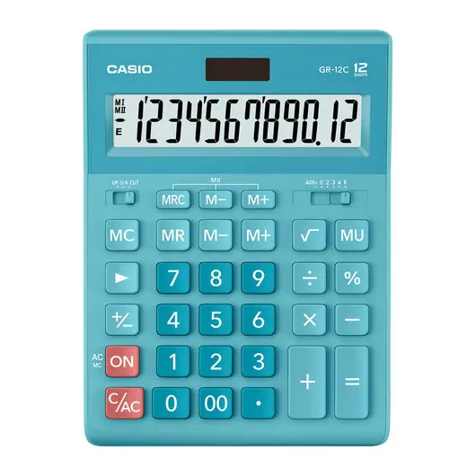Калькулятор настольный CASIO GR-12С-LB (210х155 мм), 12 разрядов, двойное питание, ГОЛУБОЙ, GR-12C-LB-W-EP, фото 1