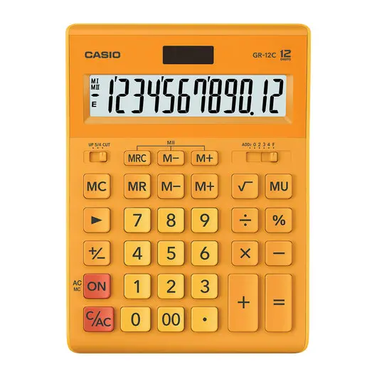 Калькулятор настольный CASIO GR-12С-RG (210х155 мм), 12 разрядов, двойное питание, ОРАНЖЕВЫЙ, GR-12C-RG-W-EP, фото 1