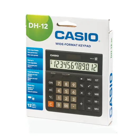 Калькулятор настольный CASIO DH-12-BK-S, КОМПАКТНЫЙ (159х151 мм), 12 разрядов, двойное питание, черный/серый, DH-12-BK-S-EP, фото 3
