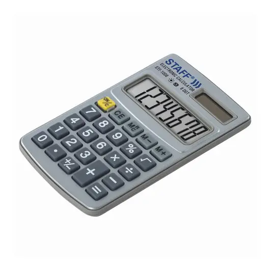 Калькулятор карманный металлический STAFF STF-1008 (103х62 мм), 8 разрядов, двойное питание, 250115, фото 4