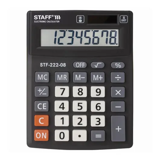 Калькулятор настольный STAFF PLUS STF-222, КОМПАКТНЫЙ (138x103 мм), 8 разрядов, двойное питание, 250418, фото 2