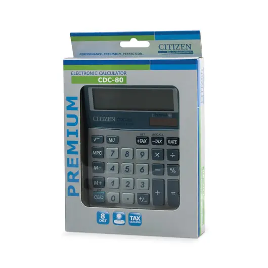 Калькулятор настольный CITIZEN CDC-80WB, КОМПАКТНЫЙ (135x108 мм), 8 разрядов, двойное питание, фото 4