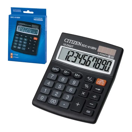 Калькулятор настольный CITIZEN SDC-810BN, КОМПАКТНЫЙ (124x102 мм), 10 разрядов, двойное питание, фото 3
