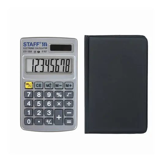 Калькулятор карманный металлический STAFF STF-1008 (103х62 мм), 8 разрядов, двойное питание, 250115, фото 8