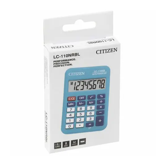 Калькулятор карманный CITIZEN LC-110NRBL, МАЛЫЙ (89х59 мм), 8 разрядов, двойное питание, СИНИЙ, фото 2