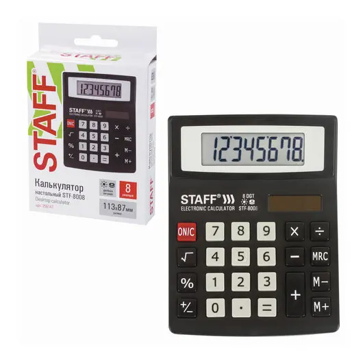 Калькулятор настольный STAFF STF-8008, КОМПАКТНЫЙ (113х87 мм), 8 разрядов, двойное питание, 250147, фото 3