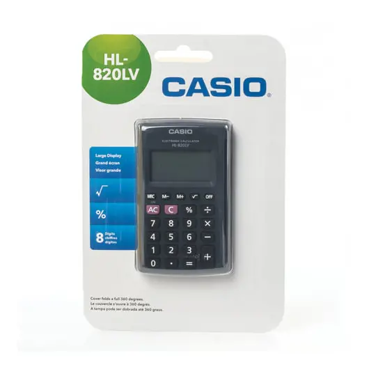 Калькулятор карманный CASIO HL-820LV-BK-S (104х63х7,4 мм), 8 разрядов, питание от батареи, блистер, черный, HL-820LV-BK-S-G, фото 2