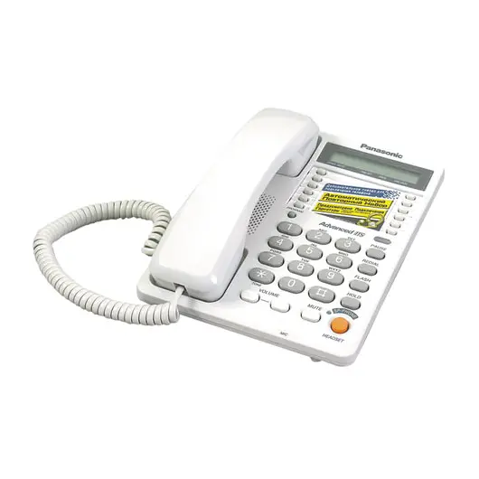 Телефон PANASONIC KX-TS2365 RUW, память на 30 номеров, ЖК-дисплей с часами, автодозвон, спикерфон, KX-T2365, фото 1
