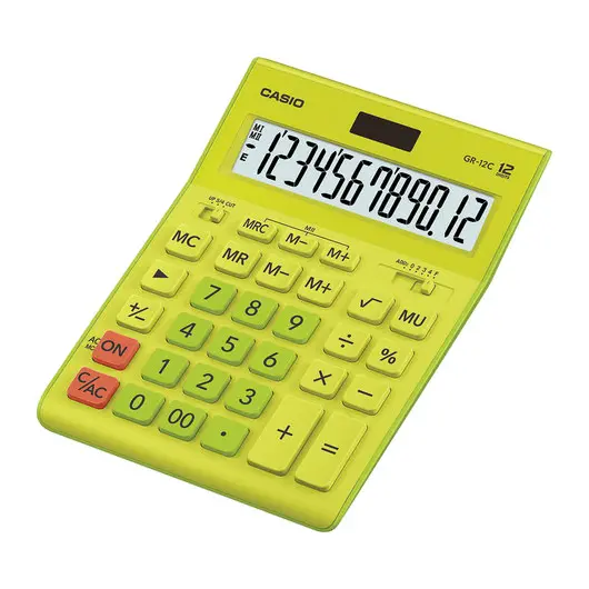 Калькулятор настольный CASIO GR-12С-GN (210х155 мм), 12 разрядов, двойное питание, САЛАТОВЫЙ, GR-12C-GN-W-EP, фото 2