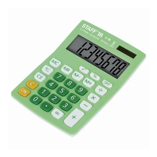 Калькулятор настольный STAFF STF-8318, КОМПАКТНЫЙ (145х103 мм), 8 разрядов, двойное питание, ЗЕЛЕНЫЙ, 250293, фото 4