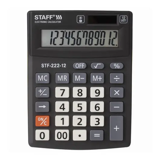 Калькулятор настольный STAFF PLUS STF-222, КОМПАКТНЫЙ (138x103 мм), 12 разрядов, двойное питание, 250420, фото 2