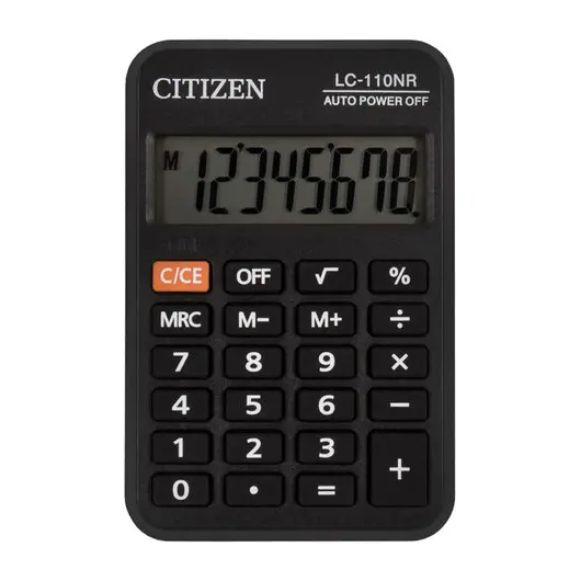 Калькулятор карманный CITIZEN LC-110NR, МАЛЫЙ (89х59 мм), 8 разрядов, питание от батарейки, ЧЕРНЫЙ, фото 1