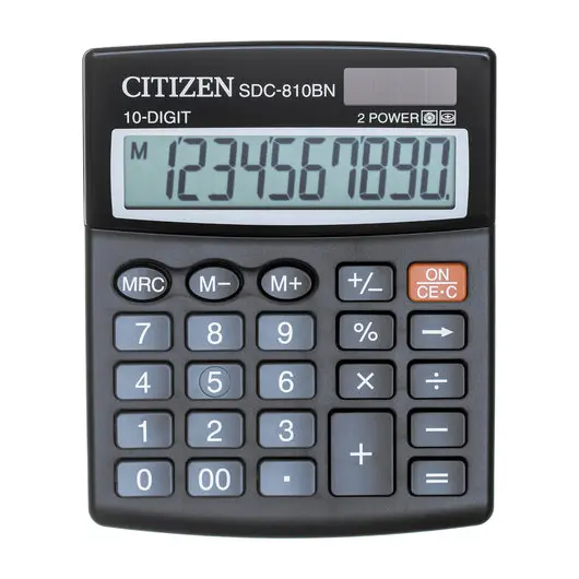 Калькулятор настольный CITIZEN SDC-810BN, КОМПАКТНЫЙ (124x102 мм), 10 разрядов, двойное питание, фото 2