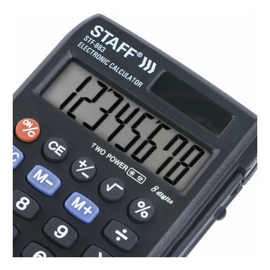 Калькулятор карманный STAFF STF-883 (95х62 мм), 8 разрядов, двойное питание, 250196, фото 6
