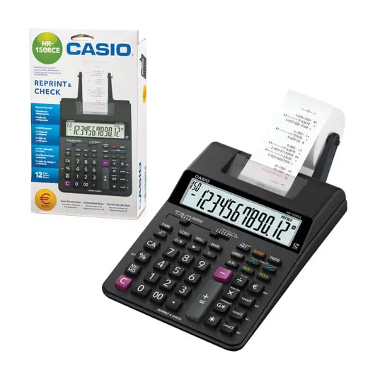 Калькулятор печатающий CASIO HR-150RCE-WA (295х165х65 мм), 12 разрядов, батарейки 4хАА/адаптер (250402), HR-150RCE-WA-EC, фото 1