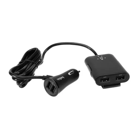 Зарядное устройство автомобильное BELKIN, 4 порта USB, 2х1 А/2х2.4 А, черное, F8M935bt06-BLK, фото 3