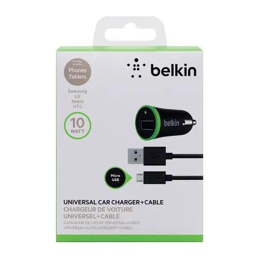 Зарядное устройство автомобильное BELKIN Universal, кабель Type-C 1.8 м, выходной ток 2.1 A, черное, F7U002bt06-BLK, фото 5