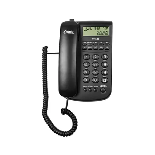Телефон RITMIX RT-440 black, АОН, спикерфон, быстрый набор 3 номеров, автодозвон, дата, время, черный, 15118352, фото 2