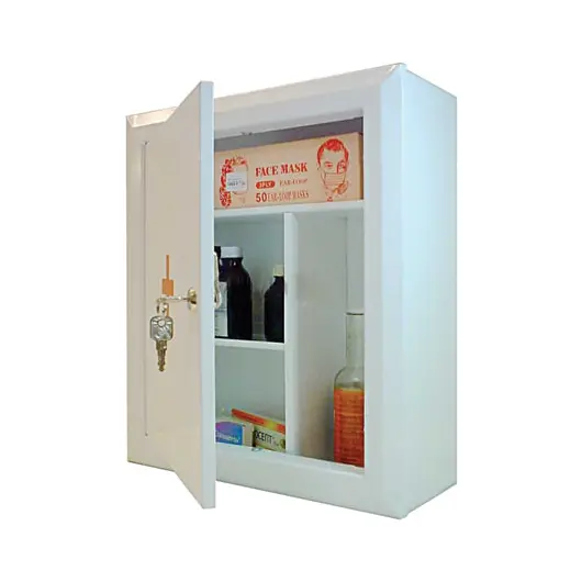 Шкафчик-аптечка металлический, навесной, внутренние перегородки, ключевой замок, 400x360x140 мм, фото 1