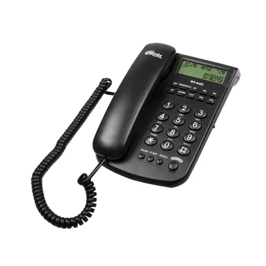 Телефон RITMIX RT-440 black, АОН, спикерфон, быстрый набор 3 номеров, автодозвон, дата, время, черный, 15118352, фото 1
