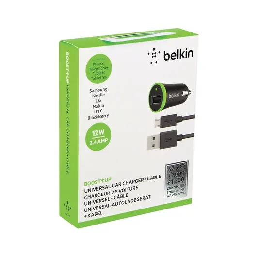 Зарядное устройство автомобильное BELKIN Universal, кабель microUSB 1,2 м, выходной ток 2.4 A, черное, F8M887bt04-BLK, фото 7