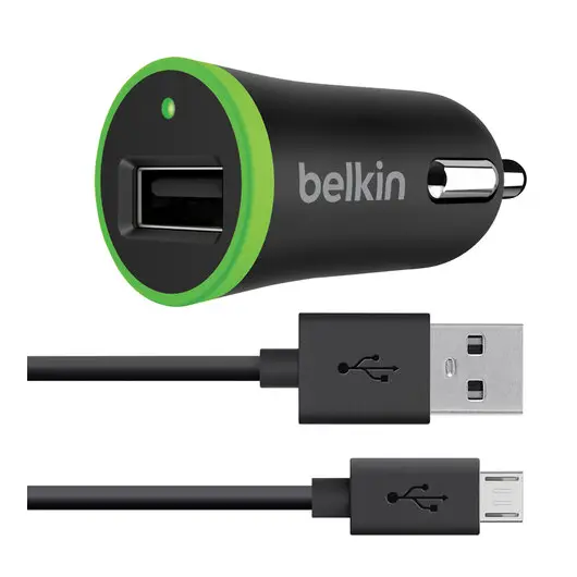Зарядное устройство автомобильное BELKIN Universal, кабель microUSB 1,2 м, выходной ток 2.4 A, черное, F8M887bt04-BLK, фото 1