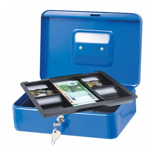 Ящик для денег, ценностей, документов, печатей, 90х180х250 мм, ключевой замок, синий, BRAUBERG, 290335, фото 6