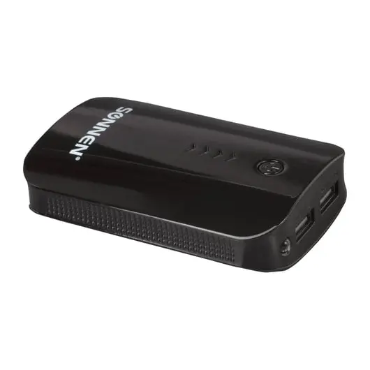 Аккумулятор внешний SONNEN POWERBANK V203, 6000 mAh, 2 USB, литий-ионный, черный, 262754, фото 1