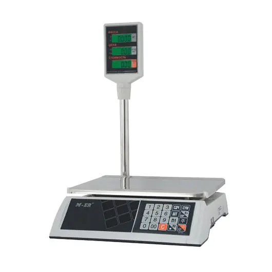 Весы торговые MERCURY M-ER 327P-15.2 LCD (0,05-15 кг), дискретность 2 г, платформа 325x230 мм, со стойкой, фото 1