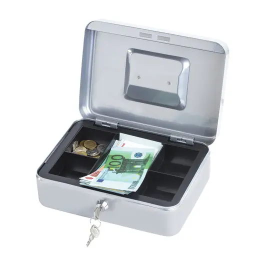 Ящик для денег, ценностей, документов, печатей, 90х180х250 мм, ключевой замок, серебристый, BRAUBERG, 291059, фото 2