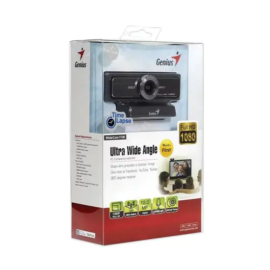 Веб-камера GENIUS Facecam Widecam F100, 12 Мп, микрофон, черный, 32200213101, фото 2