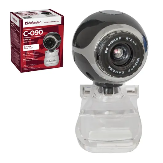 Веб-камера DEFENDER C-090, 0,3 Мп, микрофон, USB 2.0, регулируемое крепление, черная, 63090, фото 1