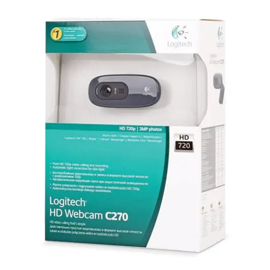 Веб-камера LOGITECH C270, 1/3 Мпикс., микрофон, USB 2.0, черная, регулируемый крепеж, фото 2