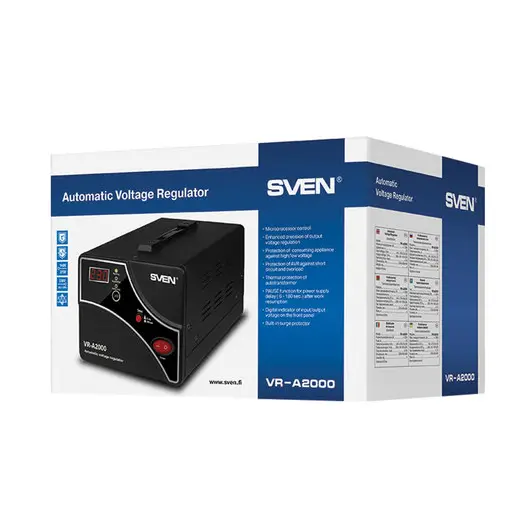 Стабилизатор напряжения SVEN VR-A2000, 2000ВА/1200 Вт, 2 розетки, входное напряжение 140-275 В, SV-014414, фото 4