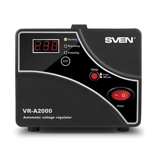 Стабилизатор напряжения SVEN VR-A2000, 2000ВА/1200 Вт, 2 розетки, входное напряжение 140-275 В, SV-014414, фото 2
