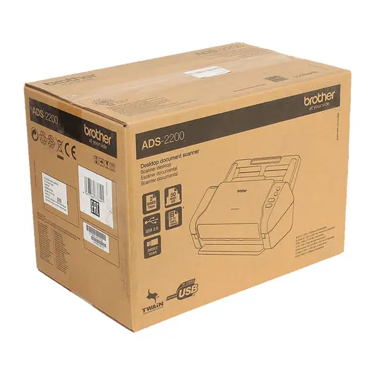 Сканер потоковый BROTHER ADS-2200, А4, 600х600, 35 стр./мин., АПД, (с кабелем USB), ADS2200TC1, фото 5