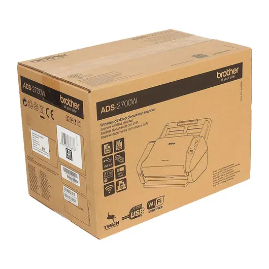 Сканер потоковый BROTHER ADS-2700W, А4, 600х600, 35 стр./мин., АПД, сетевая карта, Wi-Fi (с кабелем USB), ADS2700WTC1, фото 5