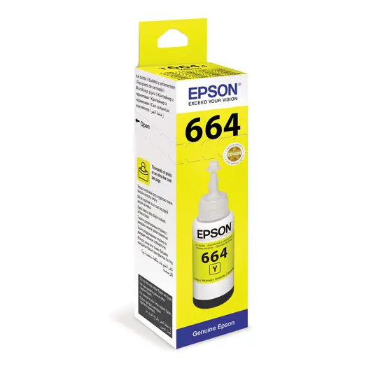Чернила EPSON (C13T66444A) для СНПЧ Epson L100/L110/L200/L210/L300/L456/L550, желтые, оригинальные, фото 1