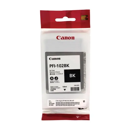 Картридж струйный CANON (PFI-102BK) iPF500/510/F600/605/610/650/655/700/710/720, черный, оригинальный, 130 мл, 0895B001, фото 1