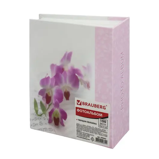 Фотоальбом BRAUBERG на 100 фотографий 10х15 см, твердая обложка, &quot;Орхидеи&quot;, бело-розовый, 390663, фото 4
