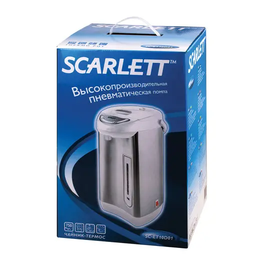 Термопот SCARLETT SC-ET10D01, 3,5 л, 750 Вт, 1 температурный режим, ручной насос, нержавеющая сталь, белый/серебристый, фото 5
