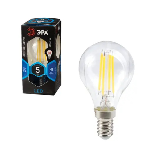 Лампа светодиодная ЭРА, 5 (45) Вт, цоколь E14, шар, холодный белый свет, 30000 ч., F-LED Р45-5w-840-E14, фото 2