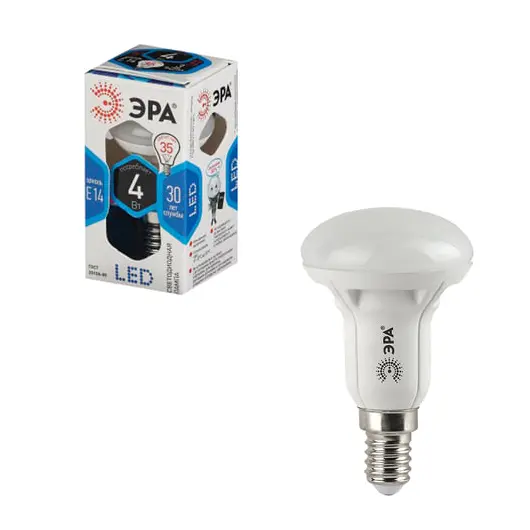 Лампа светодиодная ЭРА, 4 (30) Вт, цоколь E14, рефлектор, холодный белый свет, 25000 ч., LED smdR39-4w-840-E14ECO, фото 1