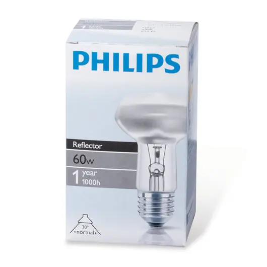 Лампа накаливания PHILIPS Spot R63 E27 30D, 60 Вт, зеркальная, колба d = 63 мм, цоколь E27, угол 30°, 043665, фото 2