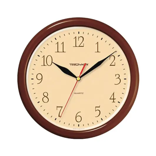 Часы настенные TROYKA 21234287, круг, бежевые, коричневая рамка, 24,5х24,5х3,1 см, фото 1