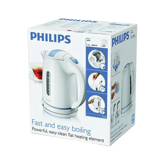 Чайник PHILIPS HD4646/00, закрытый нагревательный элемент, объем 1,5 л, мощность 2400 Вт, пластик, белый, фото 2